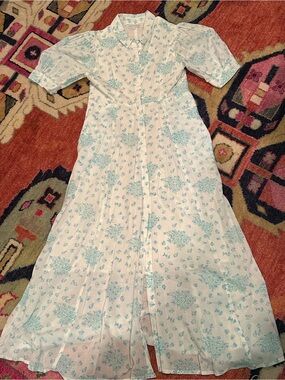 Light Blue Floral Button-Front Midi Dress